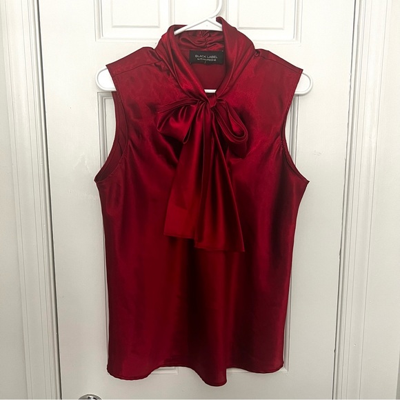 Saks Fifth Avenue Tops - Multi-wear versatile blouse top! bow tie neckline built in scarf red vneck shirt
